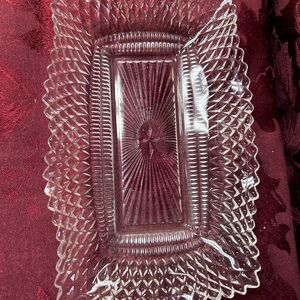 Vintage Cut Crystal Rectangle Dish Butter Relish Candy Ruffle Edge Saw Tooth Rim